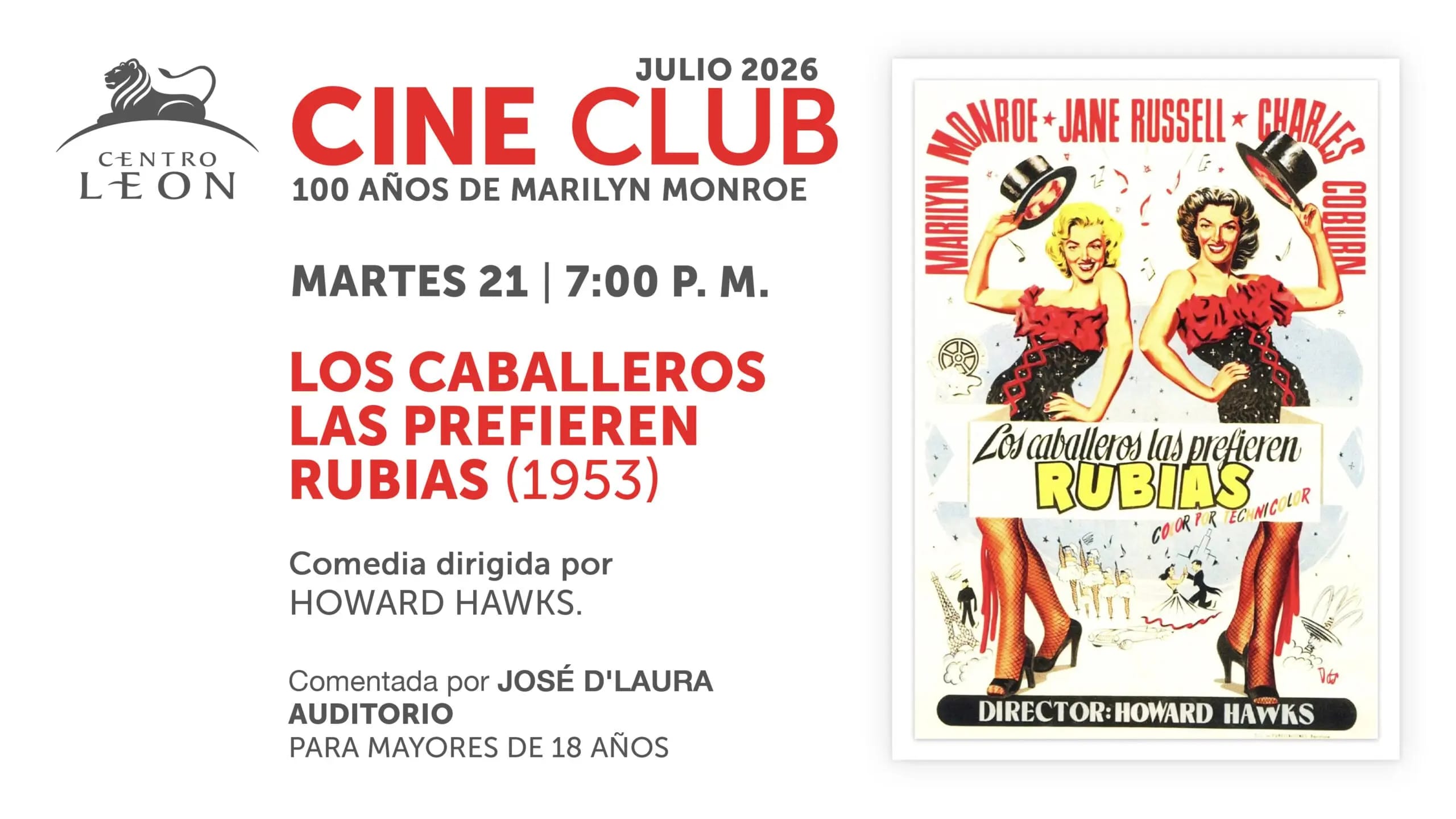 CINE CLUB / 100 AÑOS DE MARILYN MONROE