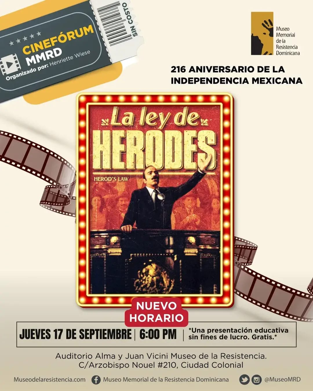 Cinefórum MMRD: Proyección de “La ley de Herodes” en el Museo Memorial de la Resistencia 🎬🇲🇽